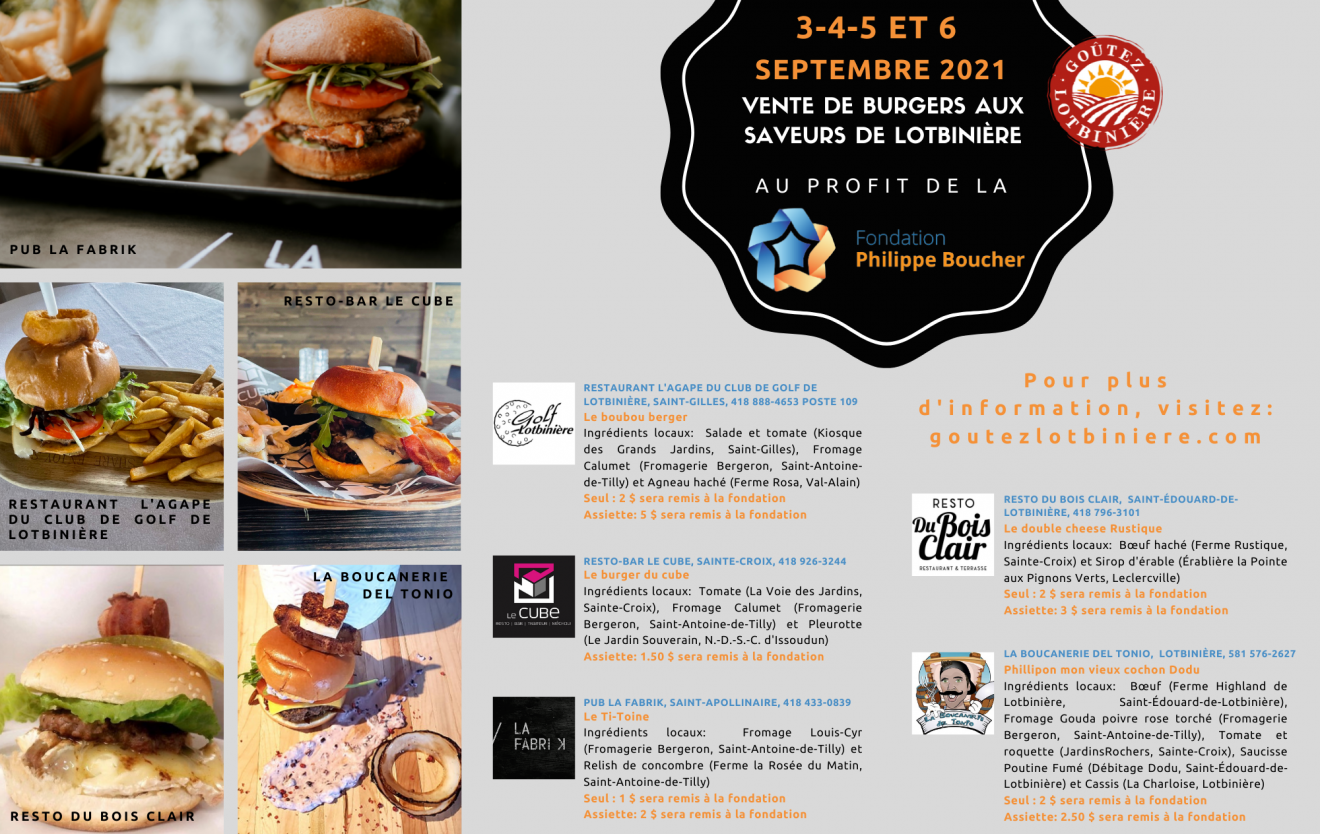 Vente de burgers aux saveurs de Lotbinière au profit de la Fondation Philippe Boucher